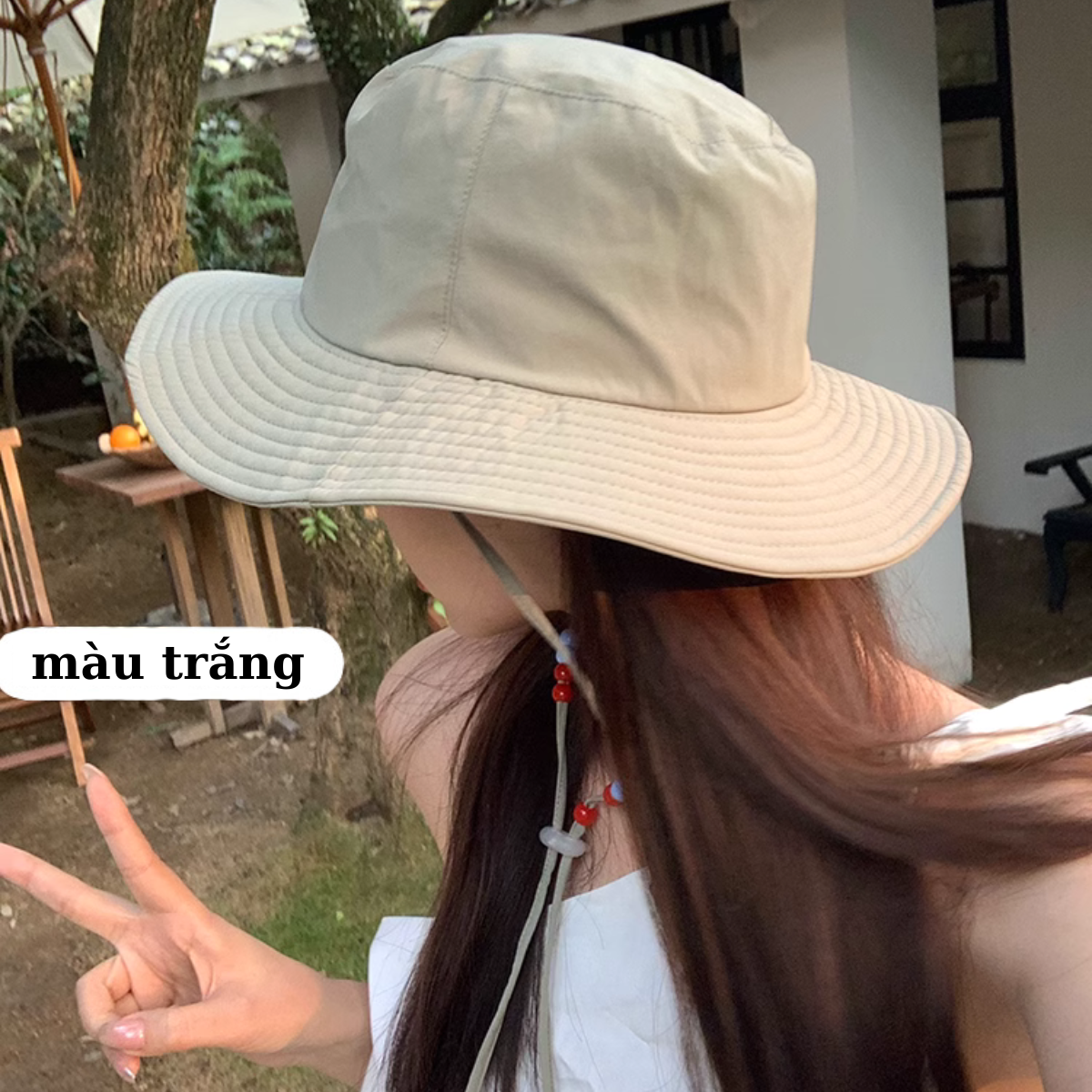 Mũ Bucket Dây Quai Đính Hạt Xinh Xắn JB15 Jussy Fashion Nón Vành Tròn Vải Dù Trượt Nước Có Lớp Lót Free Size