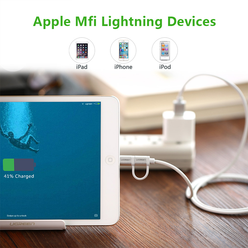 Cáp Sạc Điện Thoại 2 Trong 1 Micro USB và Lighting Ugreen 20749 dài 1.5M - Hàng chính hãng