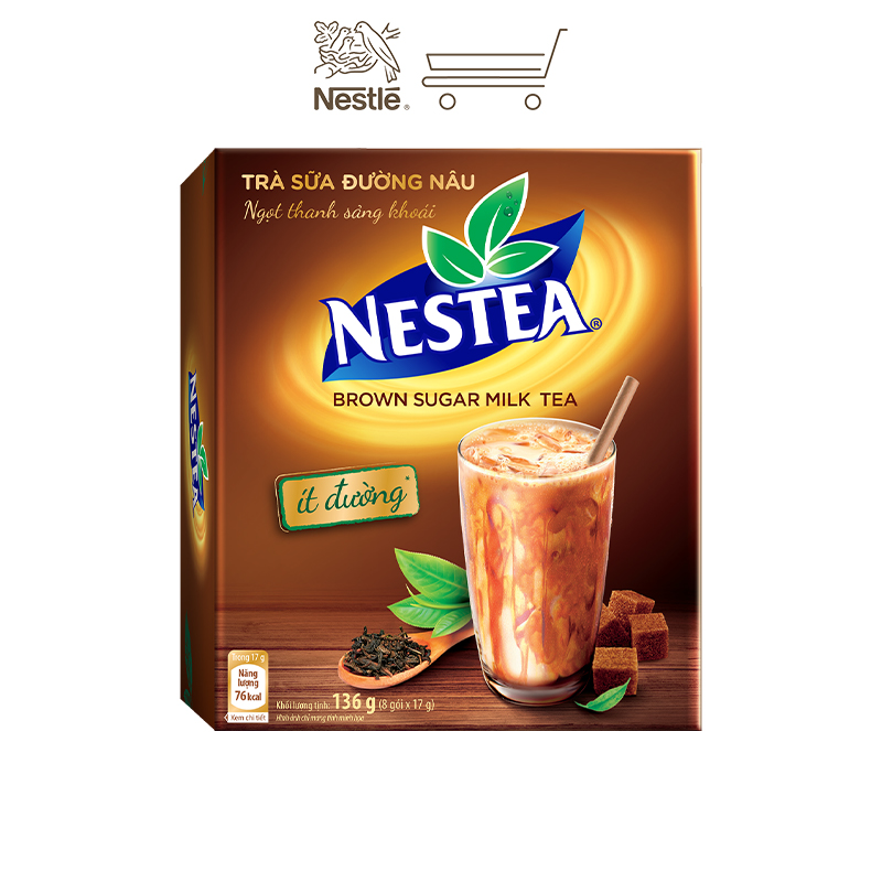 [Tặng 1 ly thủy tinh Nestea] Combo 2 hộp trà sữa đường nâu Nestea (8 gói x 17g)