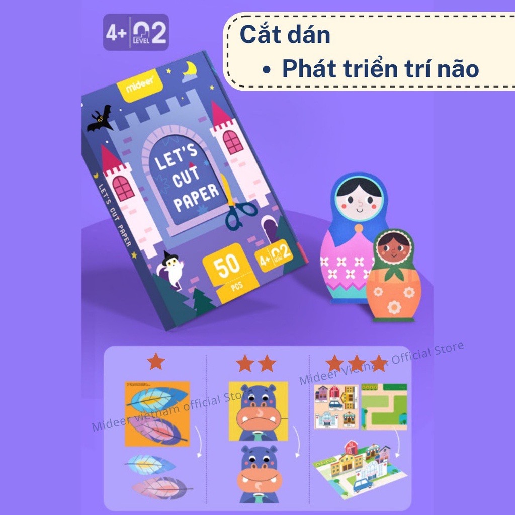Đồ Chơi Cắt Giấy Thủ Công Tạo Hình Sáng Tạo 03 Cấp Độ - Mideer Lets Cut Paper cho Bé 3 4 5 Tuổi