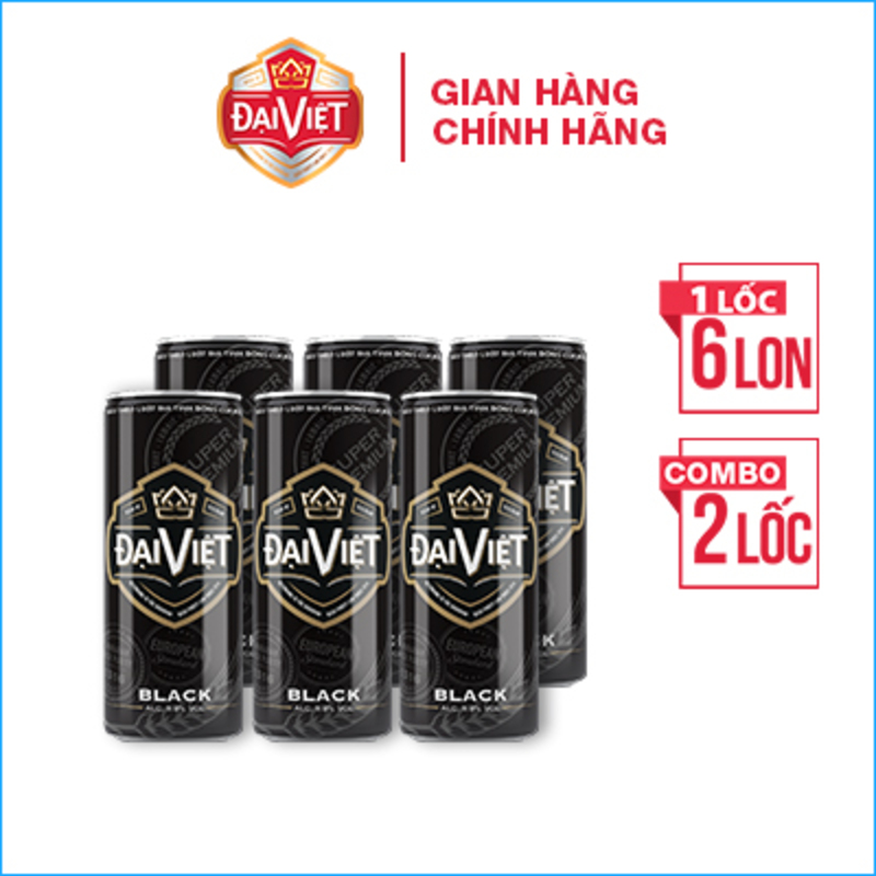 [Combo (12) lon 330ml] Bia Black Đại Việt, Bia đen sản xuất theo luật bia tinh dòng của Bia Đức, không hóa chất, Bia việt dành cho người có gu