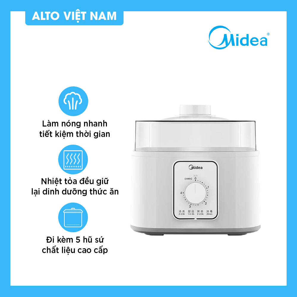 Nồi hầm điện ninh cháo cách thủy nồi chưng yến MIDEA Đi kèm tô sứ cao cấp tiệt trùng bình sữa em bé bằng hơi nước Hàng chính hãng