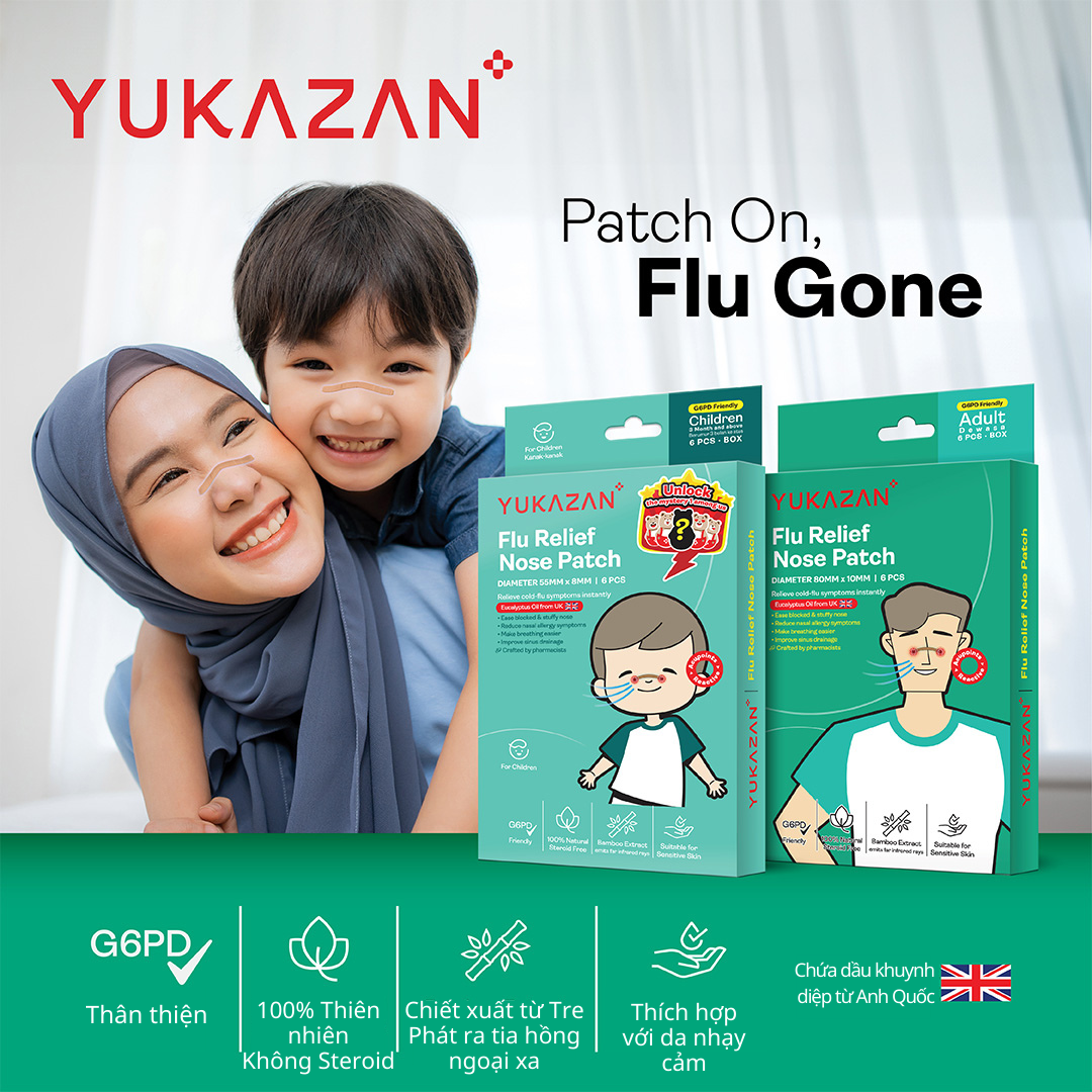 Miếng Dán Giảm Cảm Cúm Yukazan Cho Trẻ Em - Hộp 6 Miếng - Giảm Nghẹt Mũi - Giảm Cảm Cúm