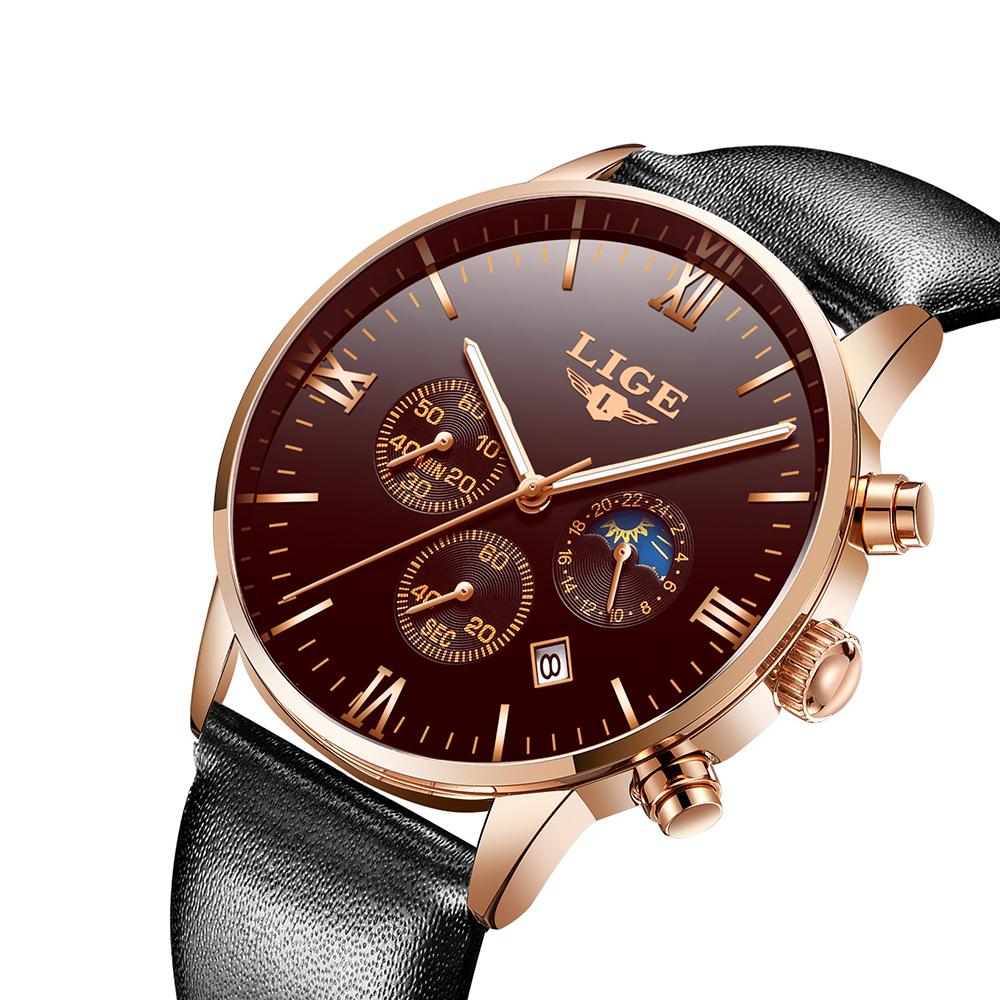 Đồng hồ đeo tay đơn giản Lịch ngày Giờ phút Hiển thị thứ hai Hẹn giờ 3ATM Chống thấm nước LIGE 9831