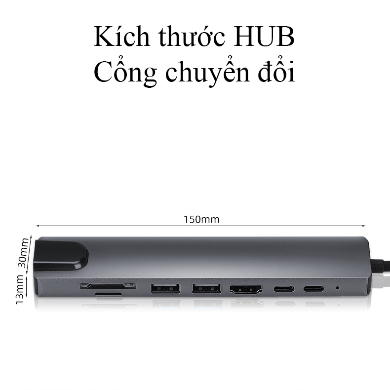 Hub type C USB 8 in 1 đa năng cổng chuyển đổi chia cổng USB 3.0 tốc độ 500Mb/s SD, TF, 4K,HDMI nhỏ gọn tiện lợi - K1324