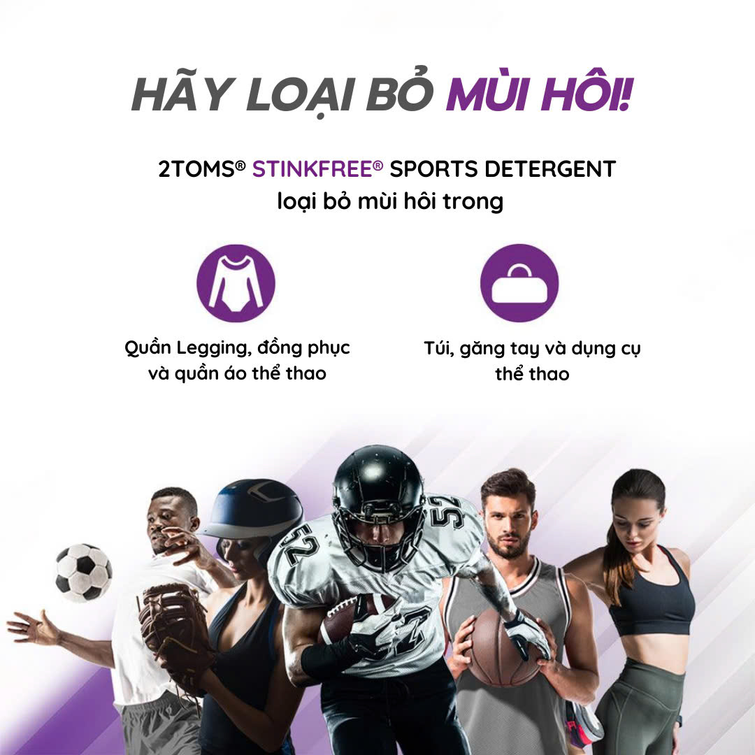 Nước giặt khử mùi hôi và vết bẩn cho quần áo và dụng cụ thể thao 2Toms StinkFree Sports Detergent