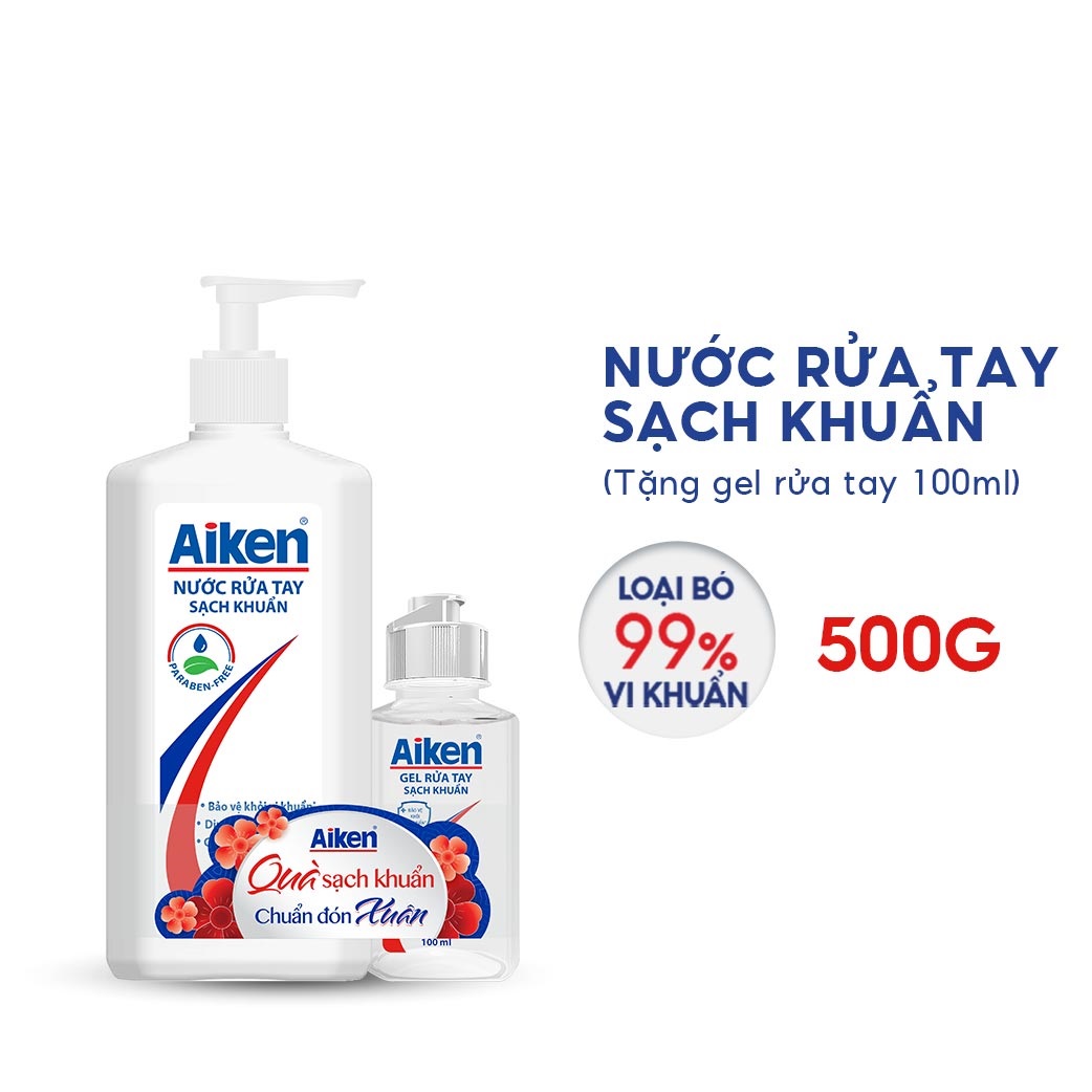 Nước rửa tay sạch khuẩn Aiken 500g - Tặng Gel rửa tay 100ml