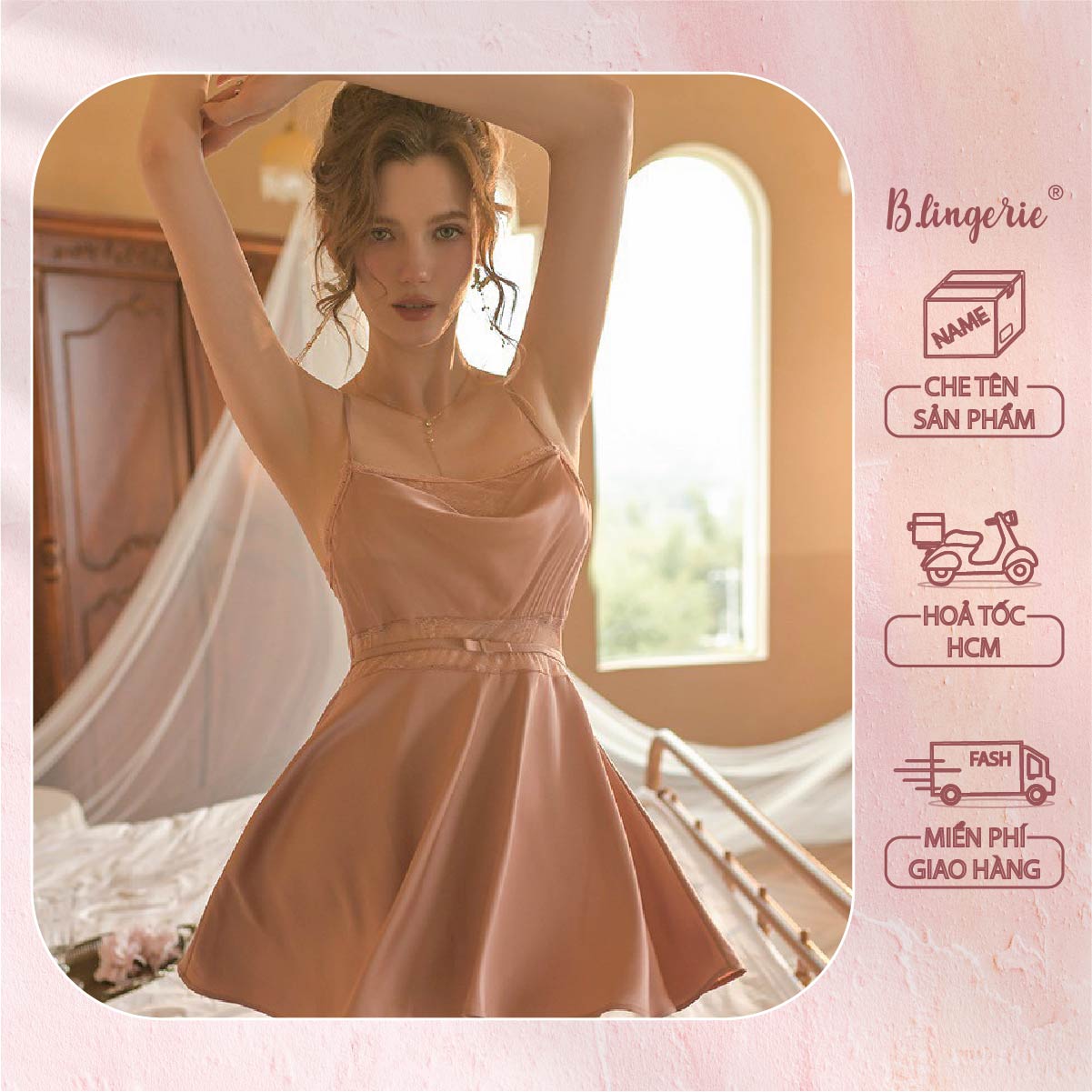 Váy Ngủ Hai Dây Thắt Eo Gợi Cảm (Không kèm áo choàng) - B.Lingerie