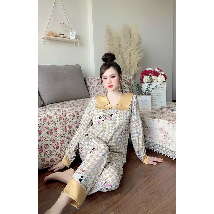 Bộ đồ bầu pijama-Bộ lụa gấm dài tay sau sinh