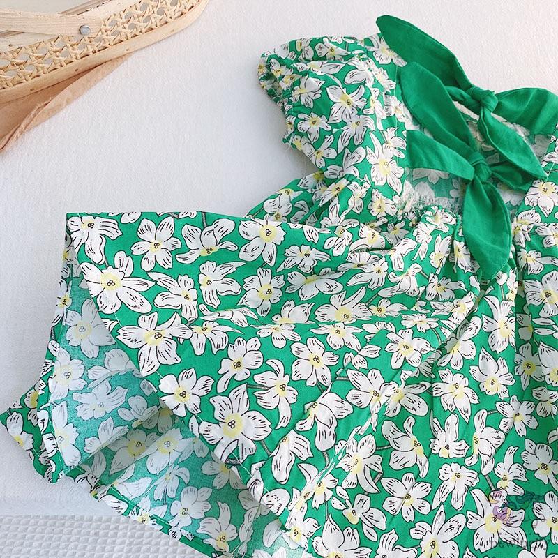 Đầm Hoa Hở Lưng Thắt Nơ Phong Cách Hàn Quốc Cho Bé Gái