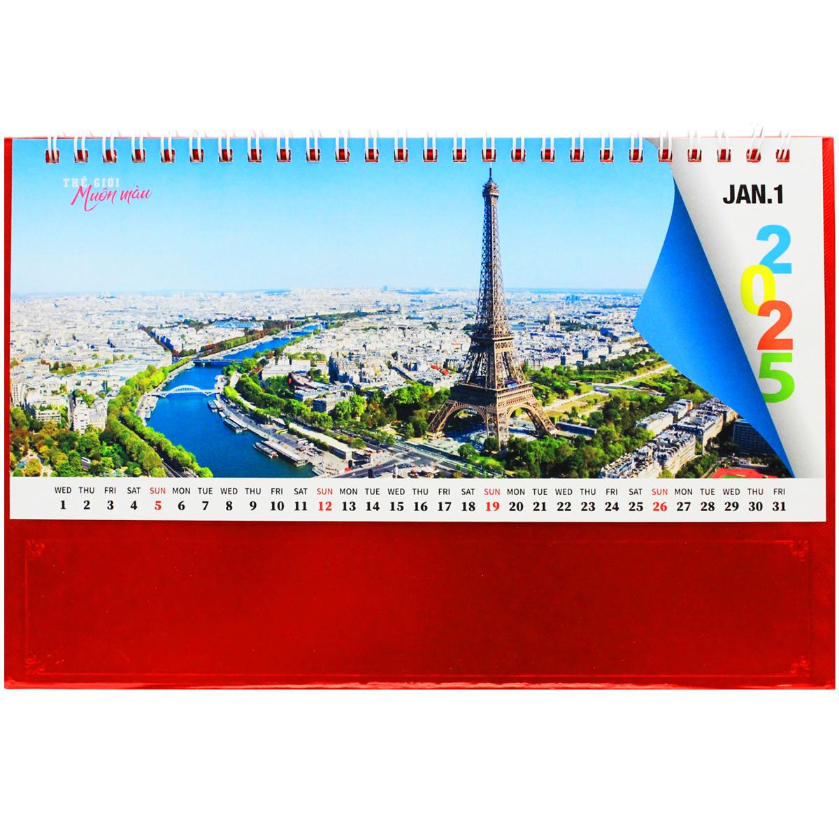 Lịch Bàn 2025 Có Note - Thế Giới Muôn Màu - Văn Lang VL-LB12 - Đế Màu Đỏ
