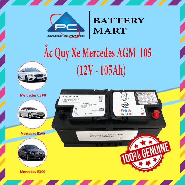 Bình Ắc Quy Xe Mercedes AGM 105, A0029820508 12V 105Ah