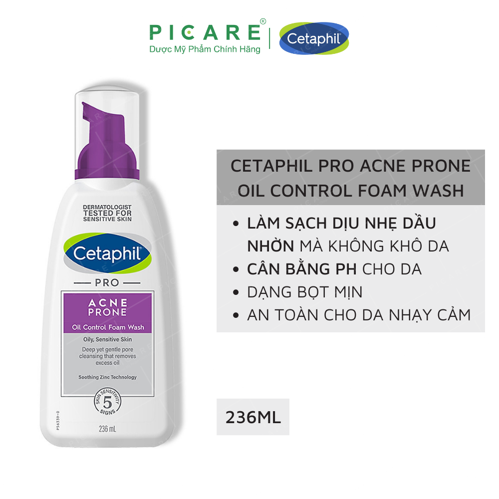 Sữa Rửa Mặt Tạo Bọt Cho Da Nhờn Mụn Cetaphil Pro Acne Prone Oil Control Foam Wash 236ml