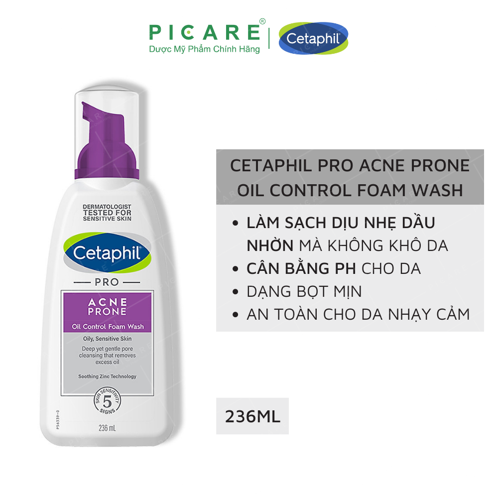 Sữa Rửa Mặt Tạo Bọt Cho Da Nhờn Mụn Cetaphil Pro Acne Prone Oil Control Foam Wash 236ml 