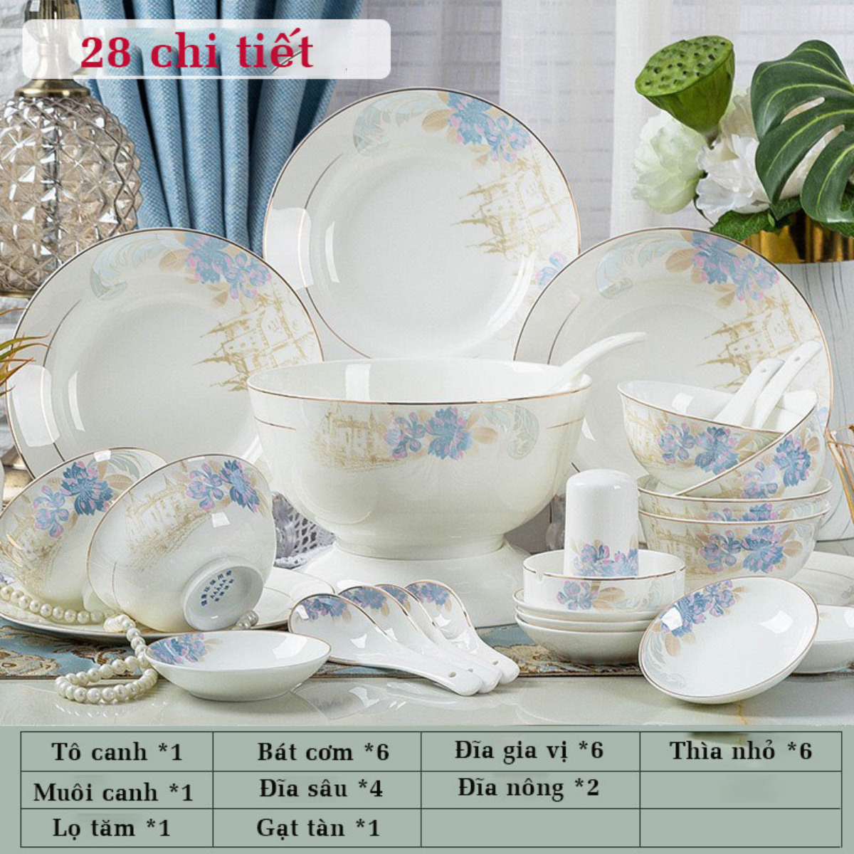 Bộ bát ăn cơm cho gia đình 6-10 người, chất SỨ XƯƠNG Giang Tây cao cấp - Sứ mỏng nhẹ nhưng cứng và trong, cách nhiệt tốt GS30