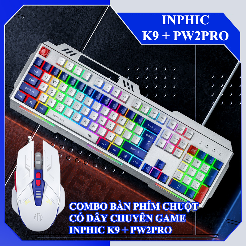 Combo bàn phím và chuột có dây chuyên game INPHIC K9 + PW2PRO có đèn led 7 màu cực đẹp dành cho game thủ - Hàng Chính Hãng