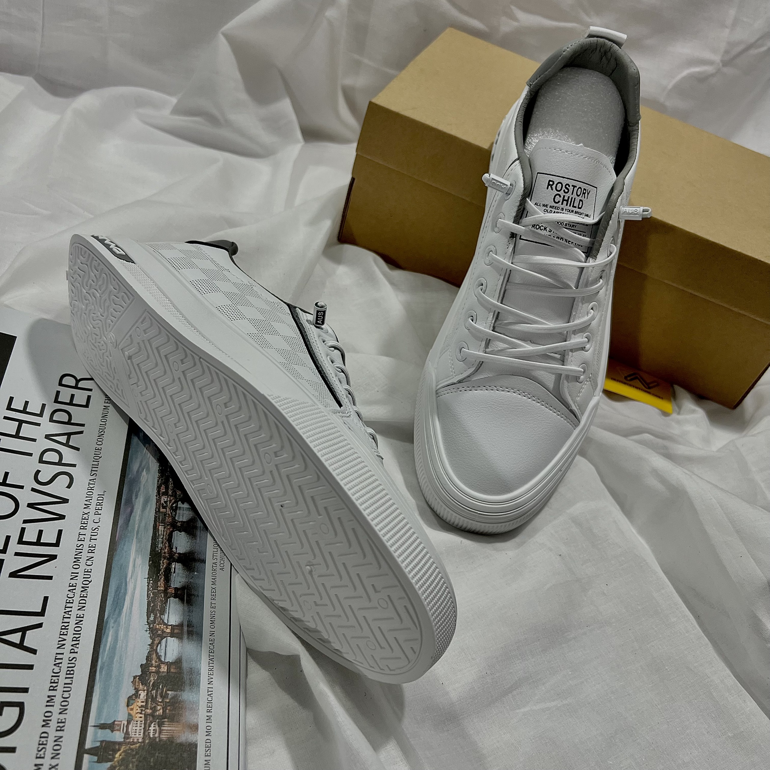 Giày Thể Thao Nam 3 Sọc Caro Màu Trắng Xám Đẹp Duy Nhật Store Da Mờ Sang Uzzang Đẹp Êm Sneaker Bata Trend Dây Thun Xỏ