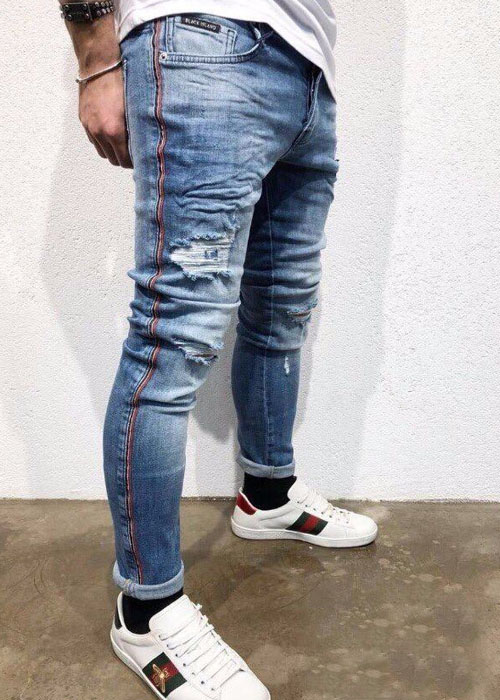 Quần Jean Nam Dài Sọc Đỏ QI011