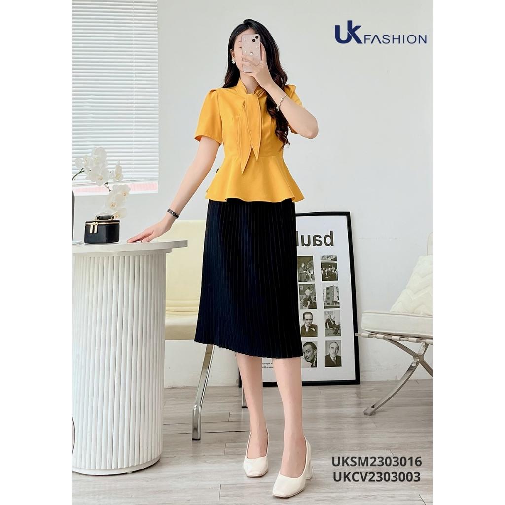 Áo Sơ Mi Nữ NK Fashion Thiết Kế Eo Xòe Kết Hợp Nơ Điệu Chất Vải Nhập Hàn Cao Cấp UKSM2303016