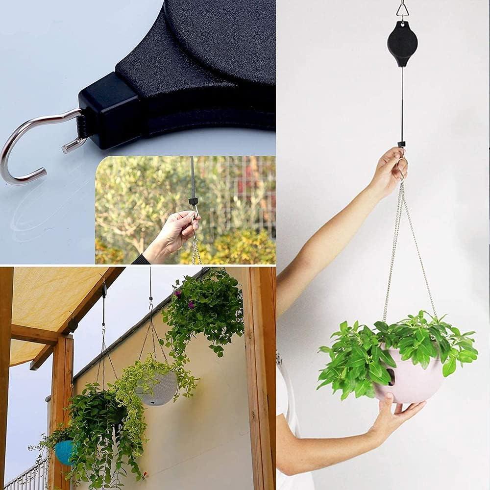 Ròng rọc giỏ treo, 2 chiếc Móc treo giỏ hoa có thể điều chỉnh, Móc treo kéo thực vật, Ròng rọc thực vật có thể điều chỉnh, Ròng rọc thực vật có thể thu vào, dành cho giỏ treo