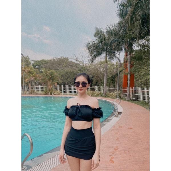 Bikini Đồ Bơi 2 Mảnh Tay Phồng Quần Cạp Cao Nhún Che Bụng GK0233 (Ảnh Thật)
