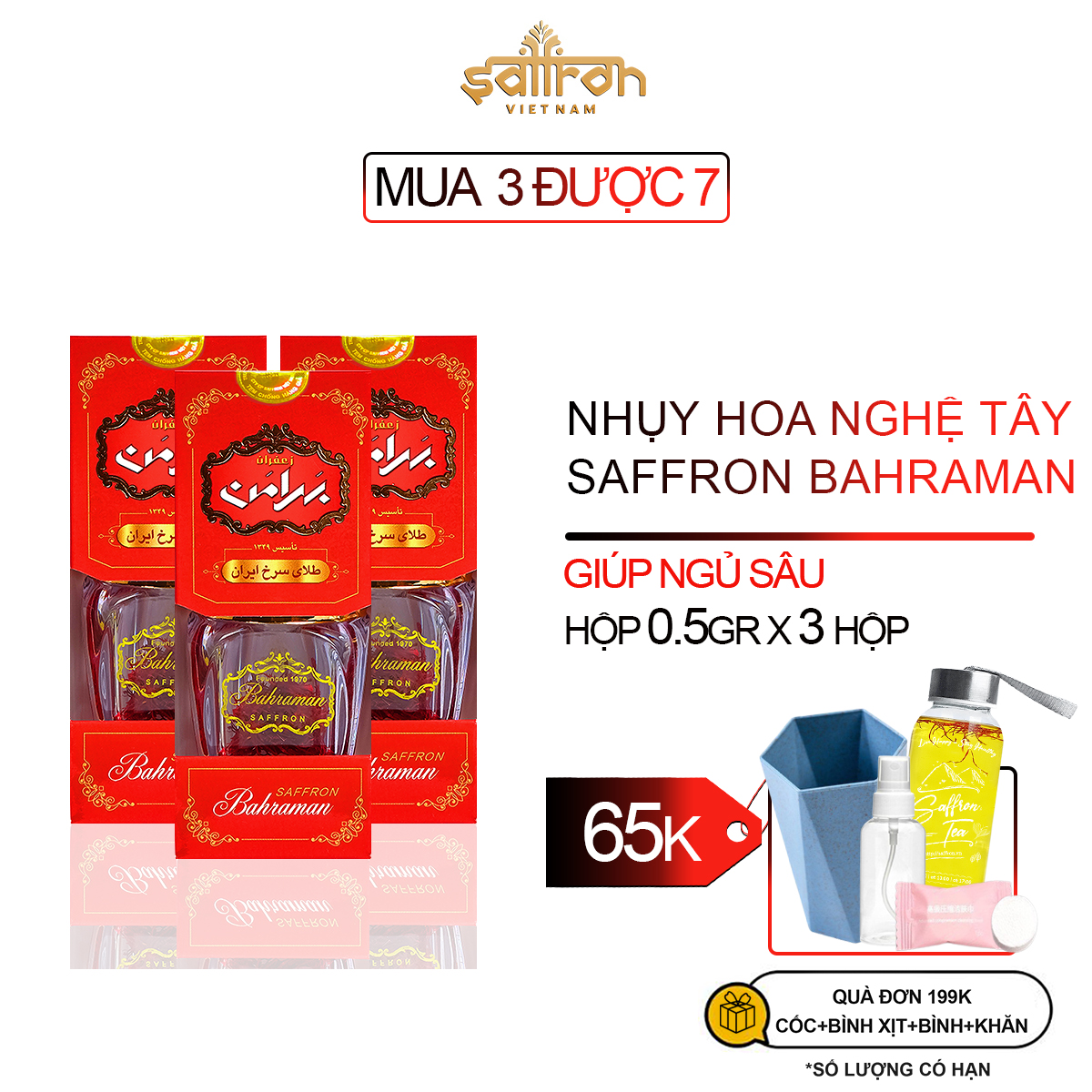 Nhụy Hoa Nghệ Tây SAFFRON BAHRAMAN Combo 3 hộp 0,5Gr/hộp