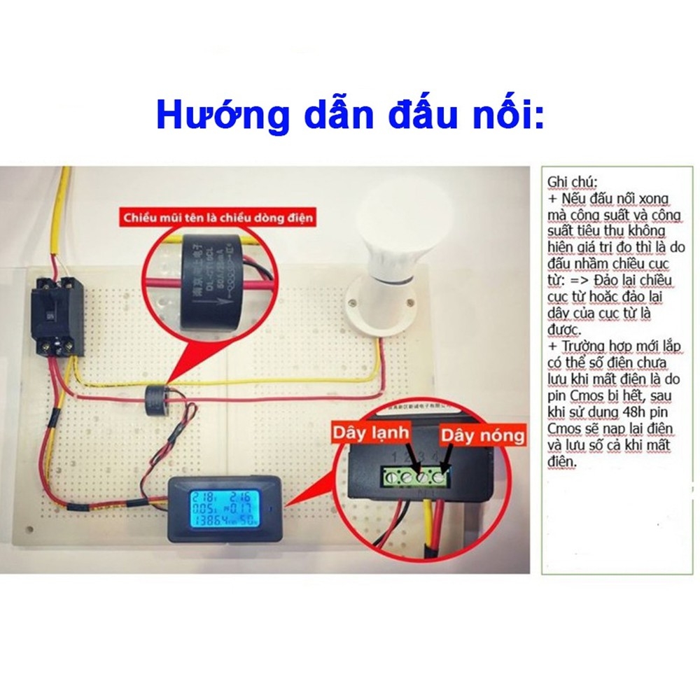 Bộ Công tơ điện tử,Thiết bị đo công suất 100A, đồng hồ điện tử hiển thị 6 thông số 100A