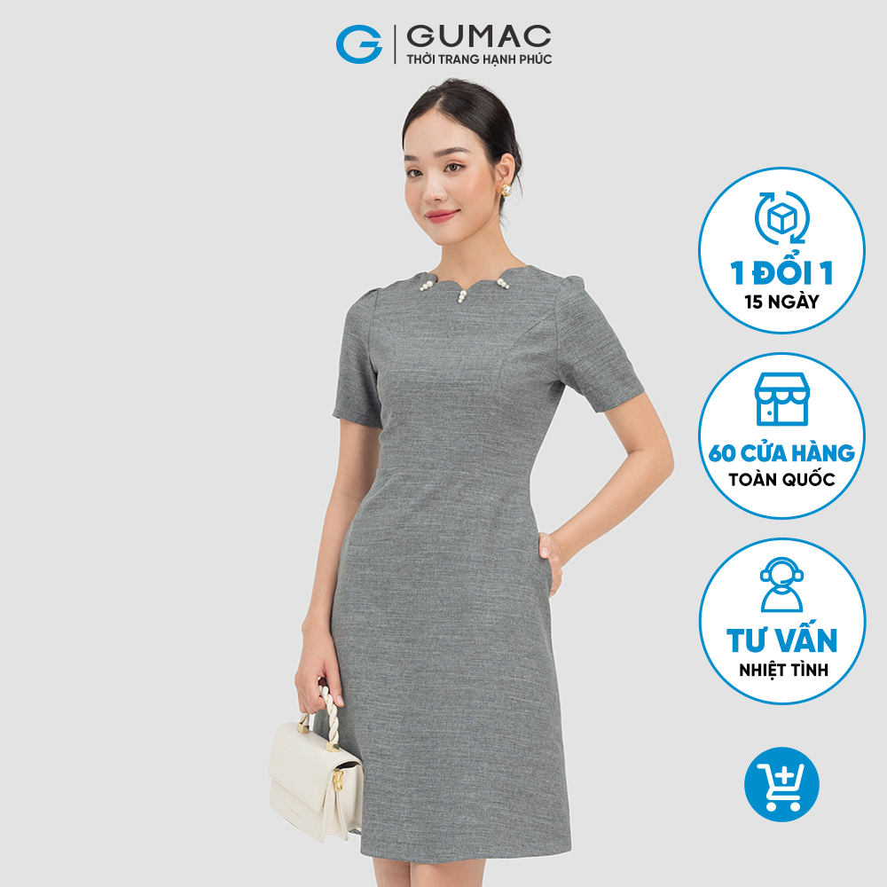 Đầm nữ GUMAC DC07012 form A cổ phối đính ngọc xinh xắn