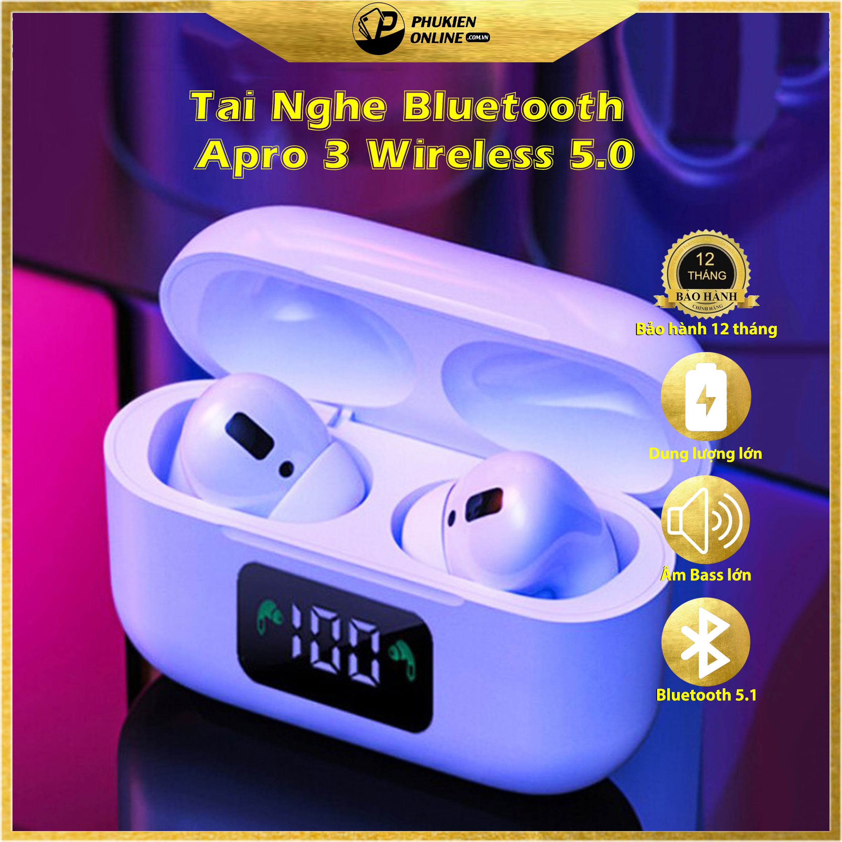 Tai nghe bluetooth không dây FLOVEME Appro 3 TWS, Kết nối bluetooth 5.0, Màn hình hiển thị LED, Âm thanh Hifi cực chất - Âm Bass lớn - Hàng chính hãng