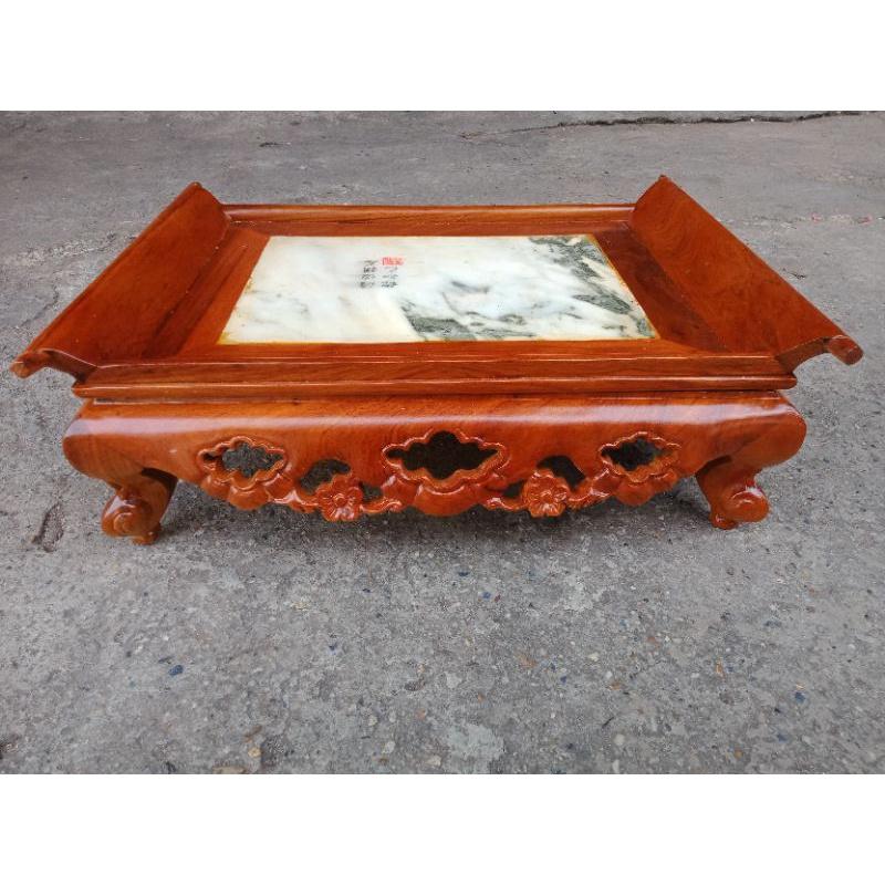 Khay trà ba bông mặt đá gỗ hương