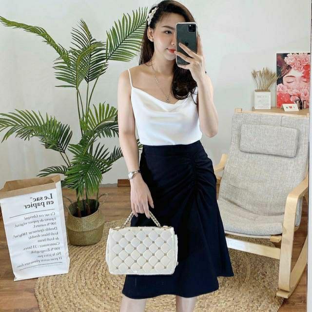 Chân váy nữ dáng dài midi xẻ trước