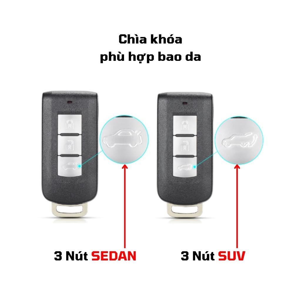 Bao da dành cho móc khoá bọc ốp chìa khóa xe ô tô Mitsubishi Attrage, Outlander, Pajero, da bò, nhiều màu, khâu thủ công Mitsu2