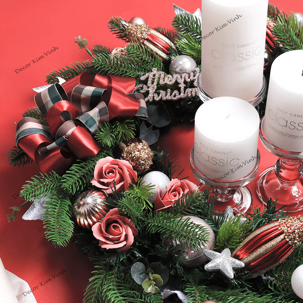 Vòng Tròn Nến Giáng Sinh DN139 60cm Vòng Nến Hươu Merry Trang Trí Noel Vintage