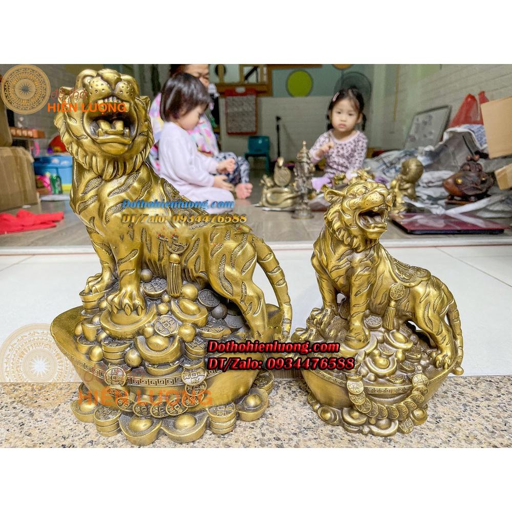 Tượng Linh Vật Hổ Thét Sơn Hà Đứng Trên Quan Tiền Bằng Đồng Vàng Nguyên Chất Các Cỡ