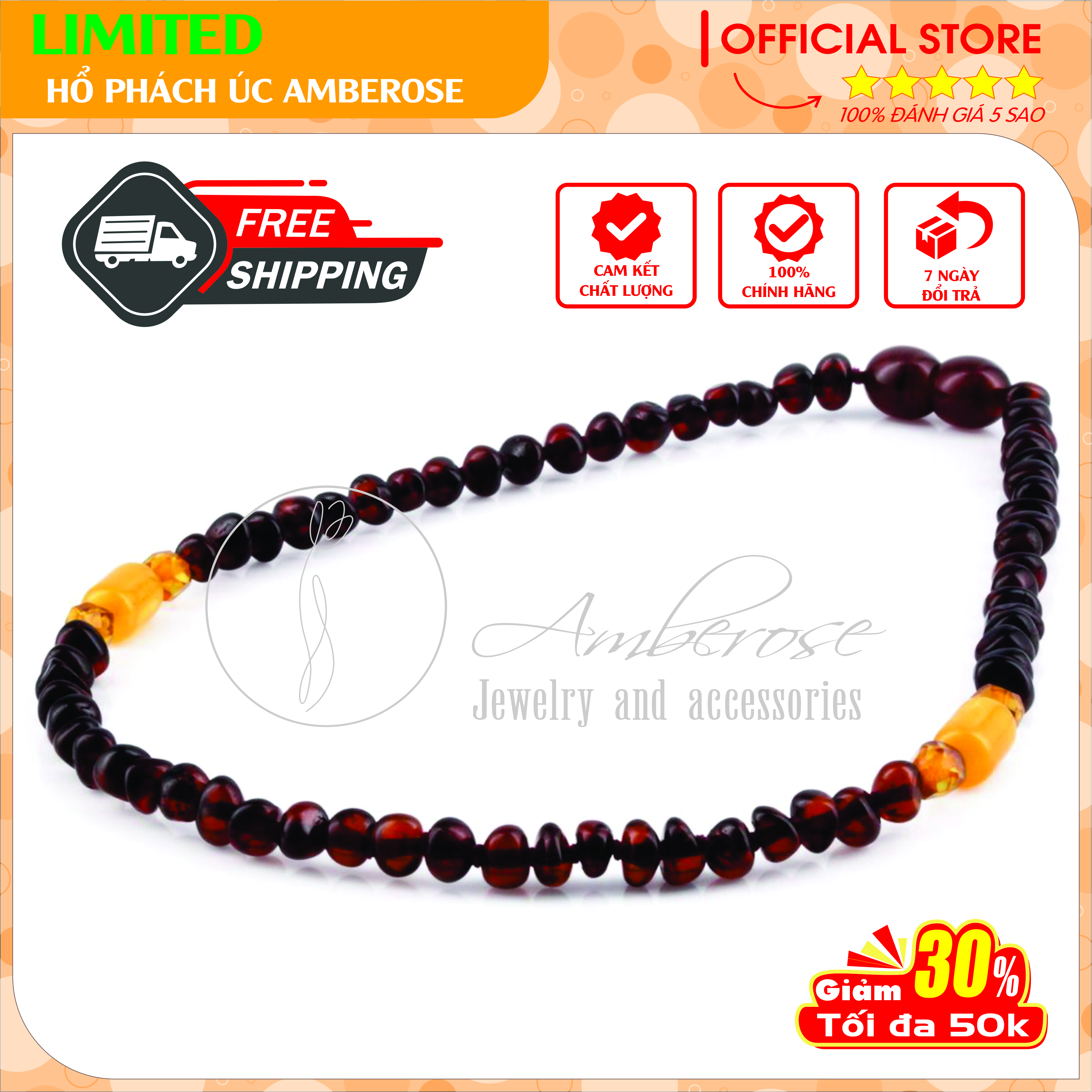 Vòng Cổ Hổ Phách Amber Úc Cho Bé 0 - 10 tuổi VCABLMT99
