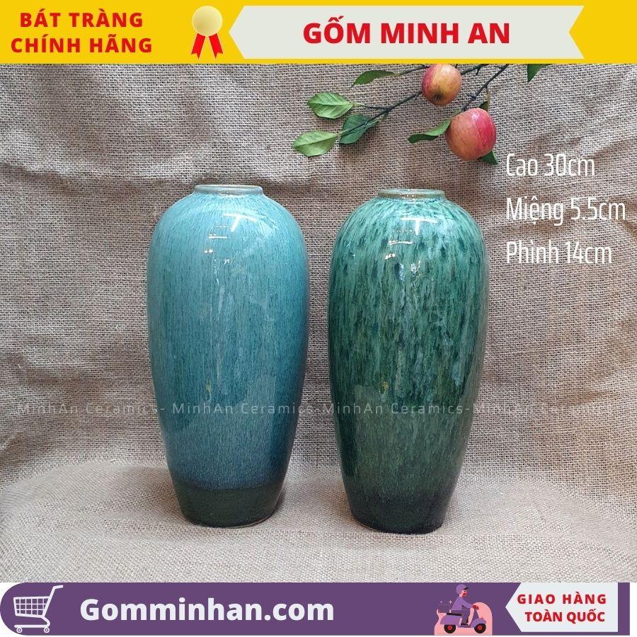 Bình Hoa Lọ Hoa Dáng Cao Men Ngọc Men Xanh- Gốm Sứ Bát Tràng- Gốm Minh An