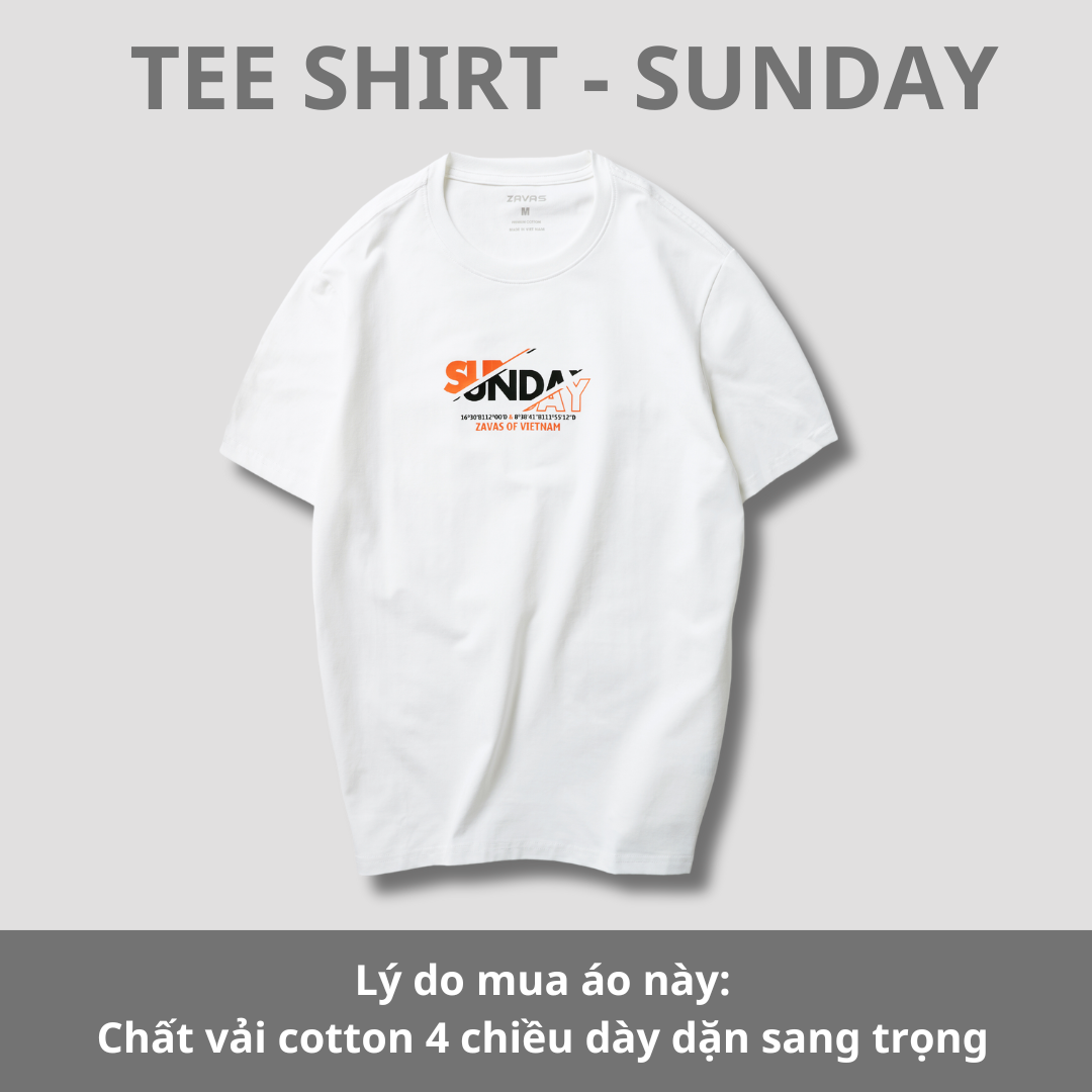 Áo thun nam cổ tròn SUNDAY chất vải cotton 4 chiều xuất xịn, mát mẻ, dày mịn sang trọng - ZAVAS