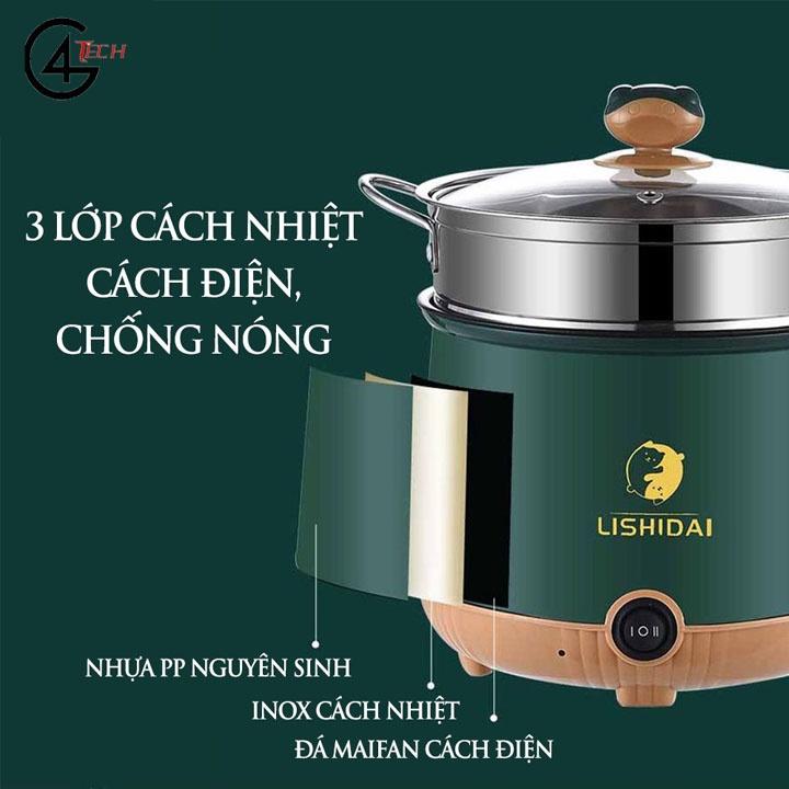 Nồi Điện Mini Shiban 2 Tầng Đa Năng Tặng Kèm Khay Hấp ( Chiên, Xào, Nấu ăn, nấu cơm, nấu lẩu mini )