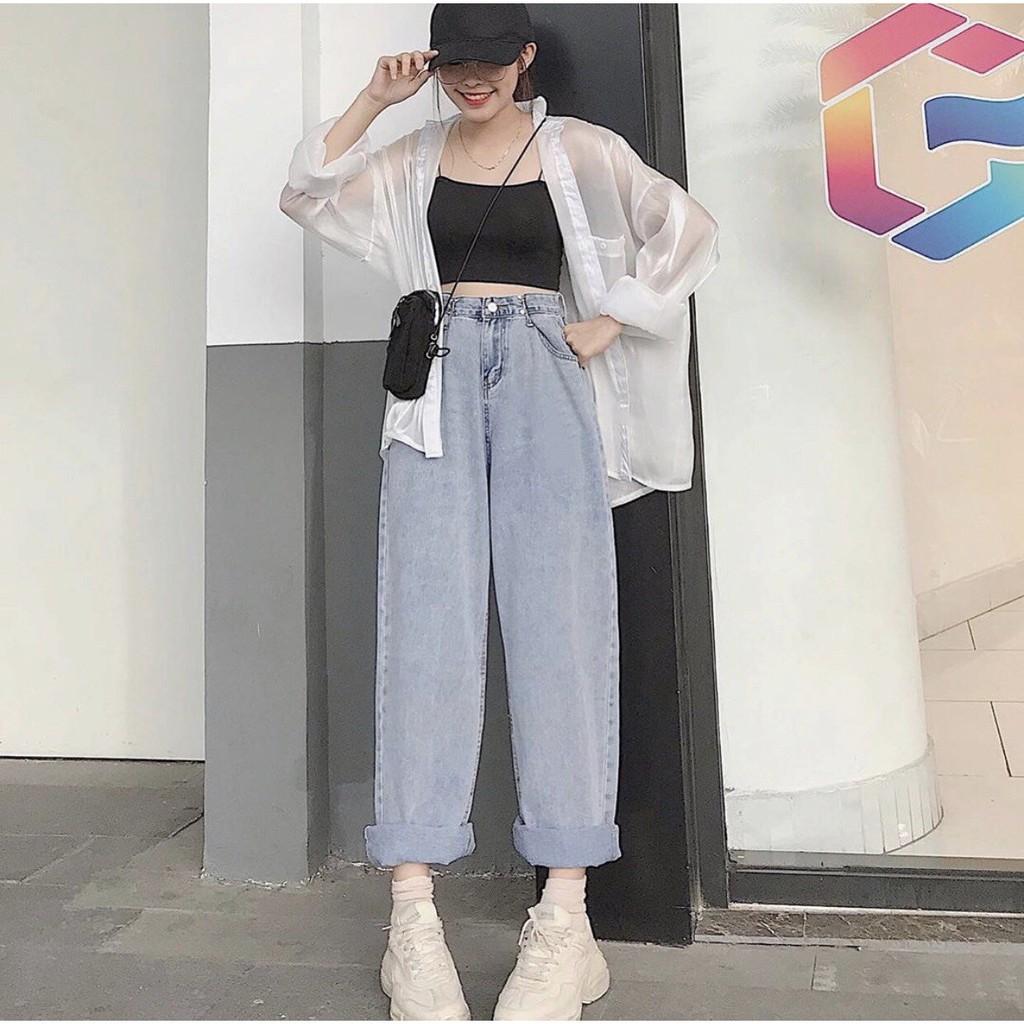 Quần Jeans Ống Rộng Nữ Nam Unisex Gài Eo - Quần Ống Rộng Nữ Jeans Ulzzang Q48