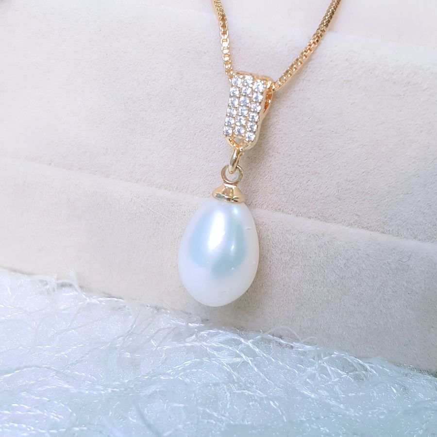 Bộ Trang Sức Ngọc Trai Nước Ngọt Thiên Nhiên Cao Cấp 4M - Kiểu Dây Chuyền Đính Đá - Ngọc Thiên Kim - KAITO PEARL - CTJ0501