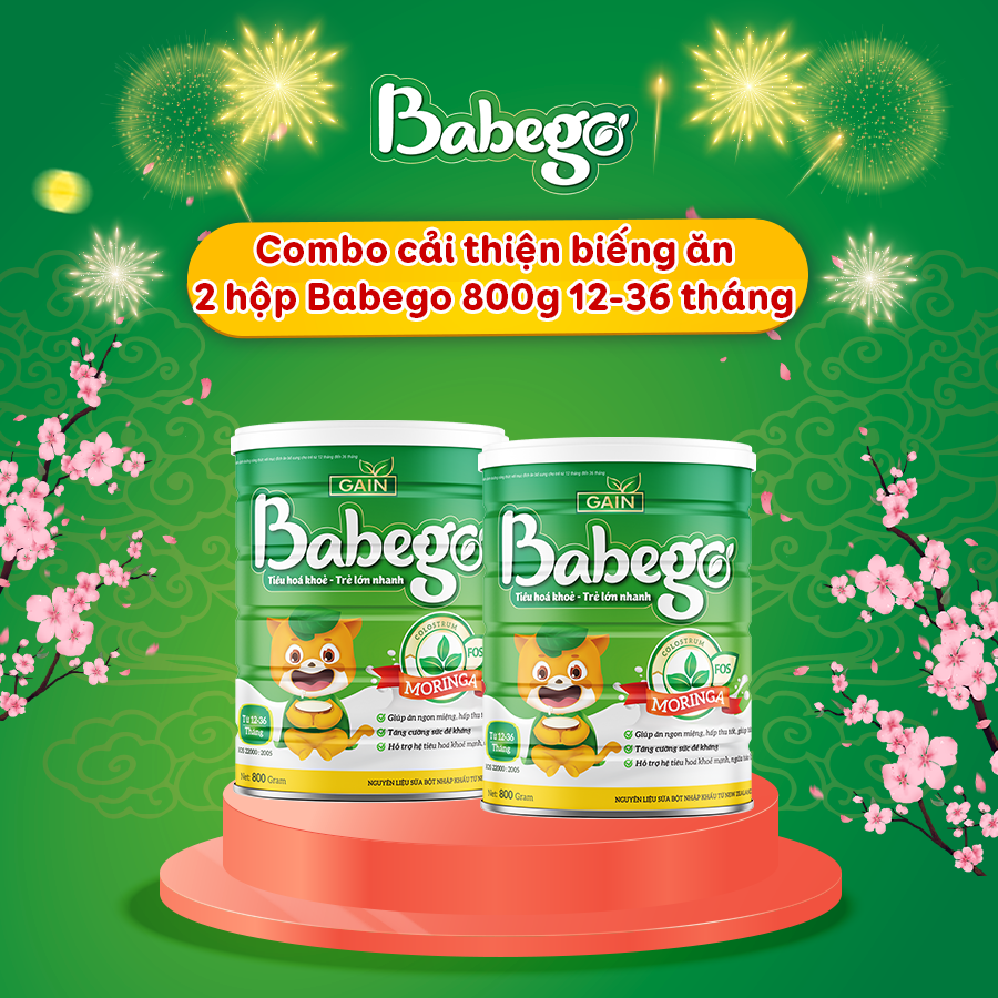 Combo 2 lon sữa mát tăng cân, cải thiện biếng ăn Babego 12-36 tháng