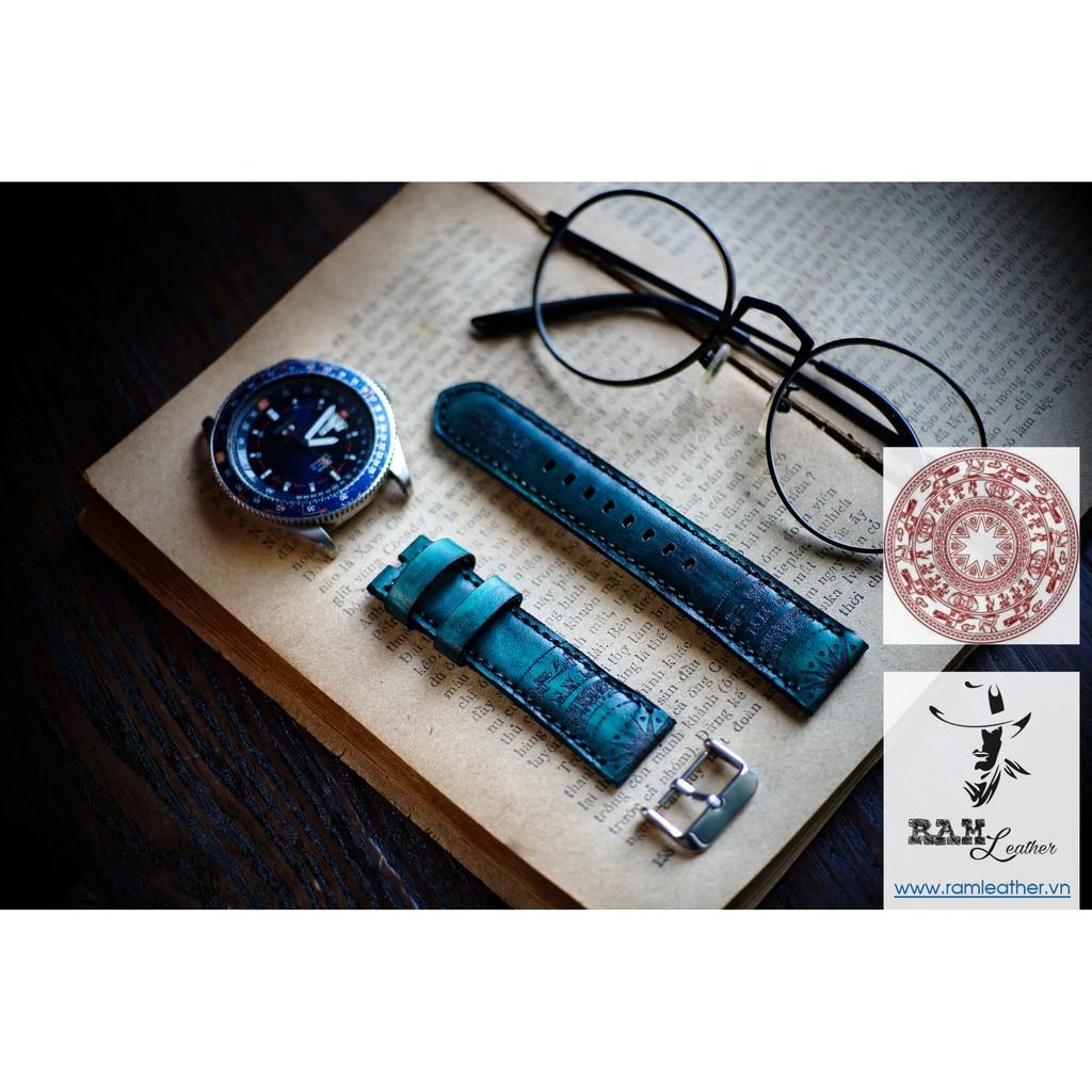 DÂY CASIO AE1200 DA BÒ Ý VENGTAN XANH LỤC - RAM TRỐNG ĐỒNG AQUA GREEN BẢN MỚI 2020- CHÍNH HÃNG RAM LEATHER