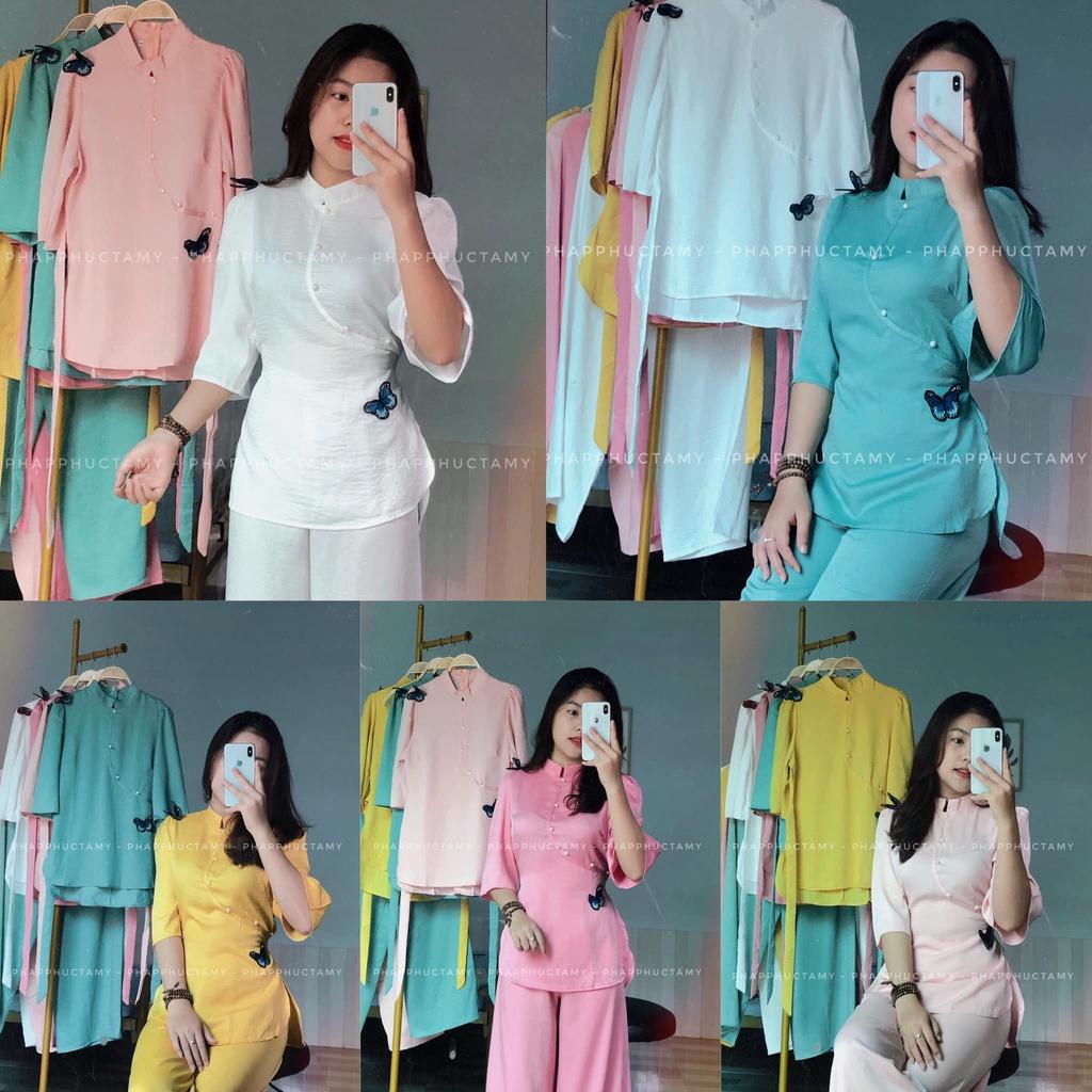 ĐỒ LAM ĐI CHÙA Đẹp Cao Cấp Trang Nhã Chất Vải Đũi Họa Tiết Con Bướm - AL008 - 2021 Dành Cho Phậ