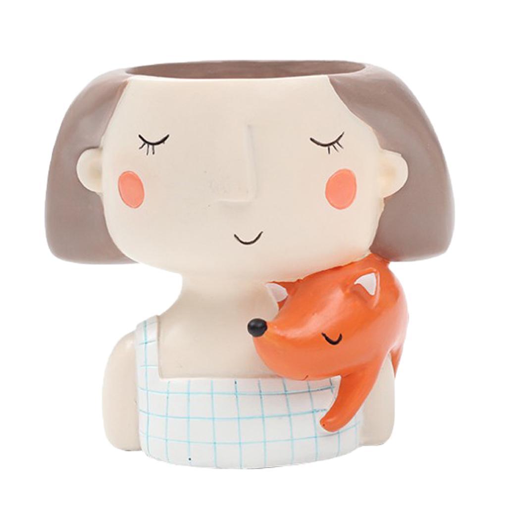 Resin Boys Girls Flower Pot Cactus Bonsai Pot Garden Indoor Home Model Set A