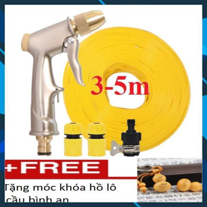 Bộ dây vòi xịt nước rửa xe,tưới cây ,tăng áp 3 lần,loại 3m,5m 206701-1 đầu đồng,cút,nối nhựa đen+ móc khoá
