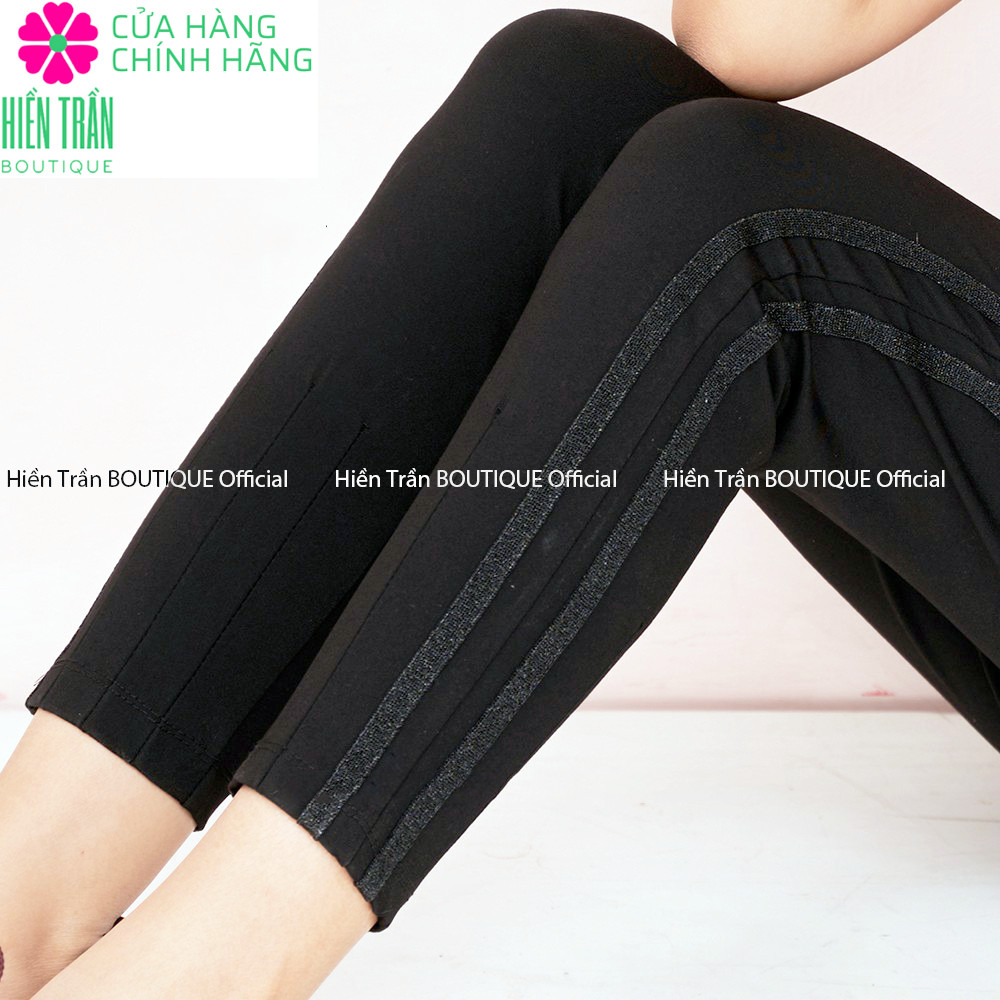 Quần jogger nữ Hiền Trần BOUTIQUE dáng dài cạp chun dây buộc, sọc kim tuyến 2 bên