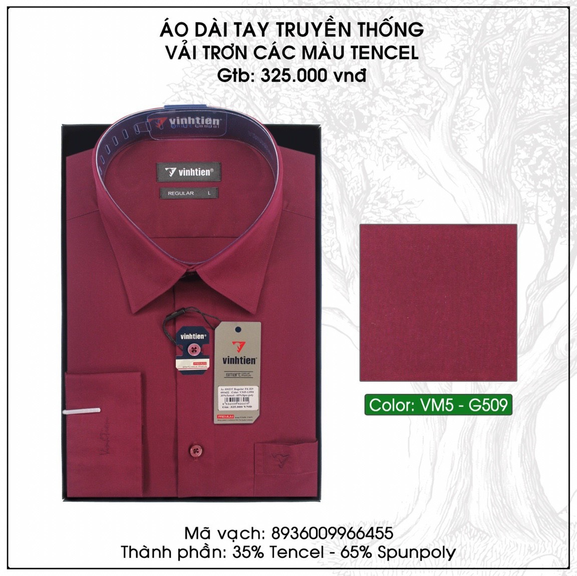 Áo Sơ Mi Dài Tay Màu TC Regular Fit 325 Vĩnh Tiến - VM5-G509