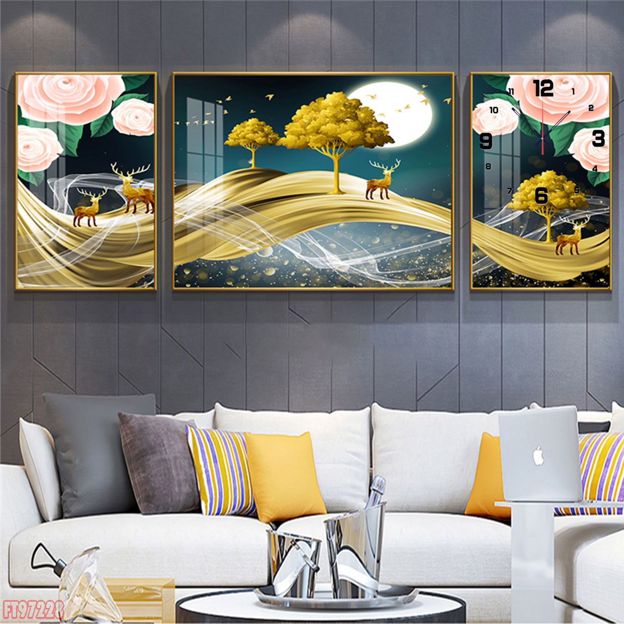 Bộ 3 Bức Đồng Hồ Treo Tường Động Vật Nghệ Thuật - Tranh Tráng Gương Decor Kết Hợp Đồng Hồ Xem Giờ