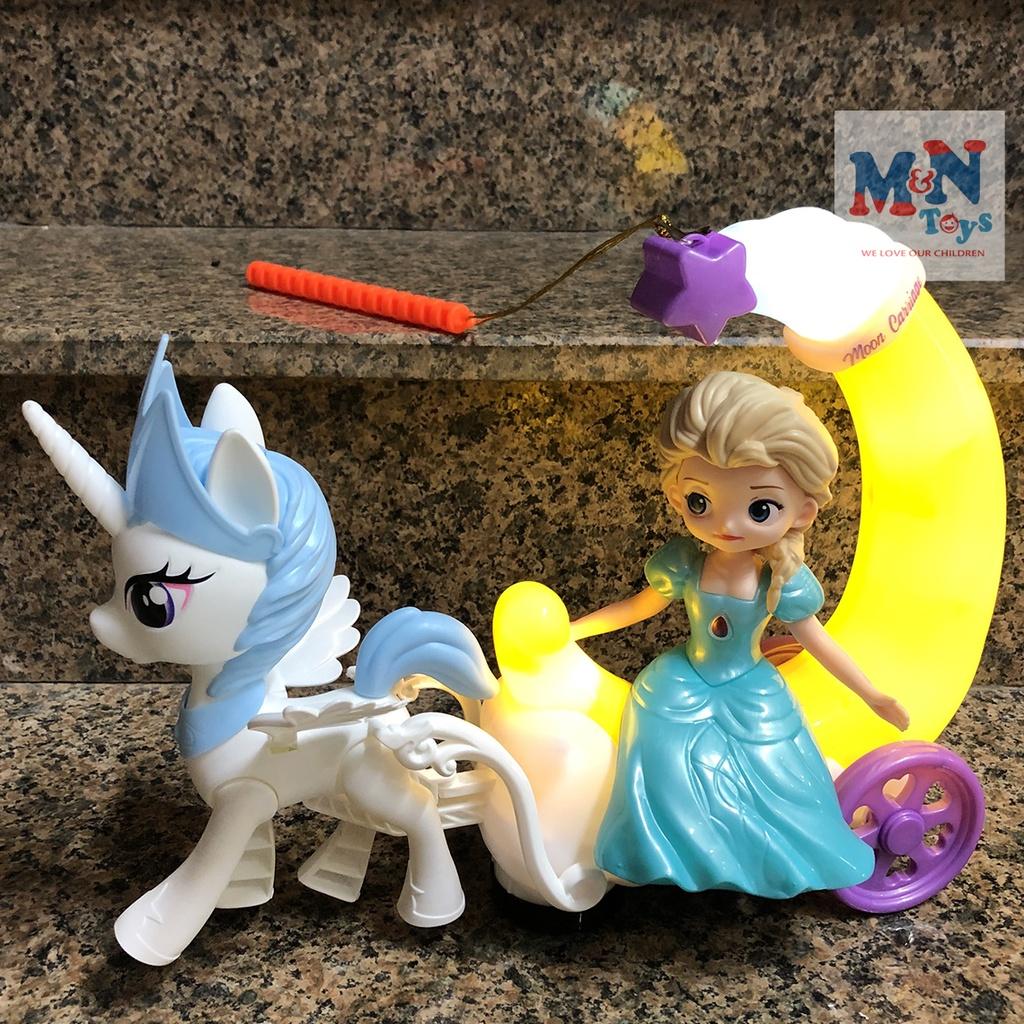 Đèn lồng Elsa, Sofia, Bạch Tuyết ngồi xe ngựa Pony chạy pin có nhạc có đèn cho bé chơi Trung Thu có tay cầm