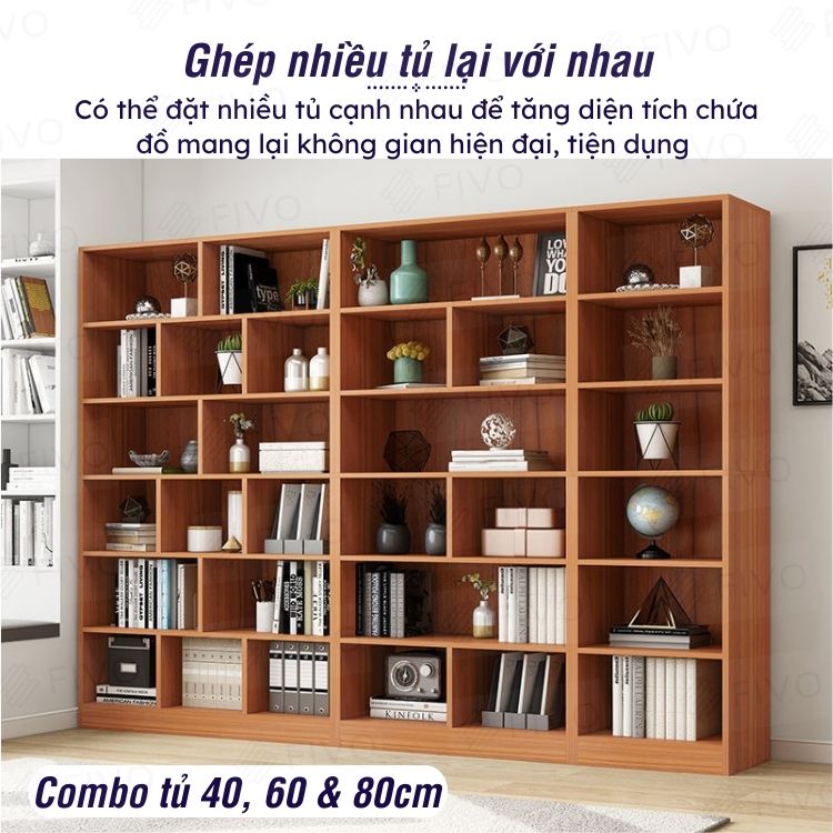 Kệ Sách Gỗ Đứng Chất Liệu MDF FIVO FB70 (60 x 24 x 179cm) Lắp Ráp Dễ Dàng (Có Tấm Lưng Phía Sau) - Hàng Chính Hãng